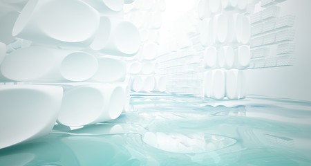 Obraz premium White smooth abstract architectural background with water. 3D illustration and rendering