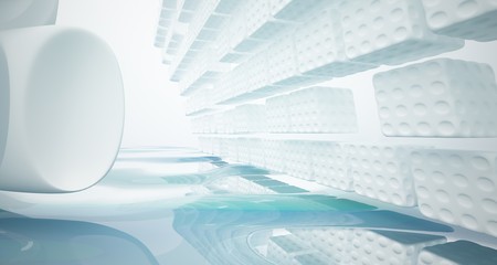 Fototapeta premium White smooth abstract architectural background with water. 3D illustration and rendering