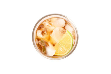 Glass of cold cola isolated on white background