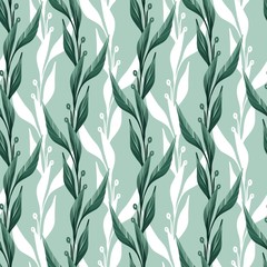 Seamless leaf pattern. Background with green branches