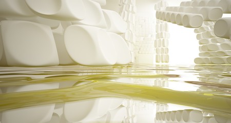 White smooth abstract architectural background with water. 3D illustration and rendering