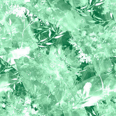 Watercolor seamless pattern, background with vintage pattern. Abstract watercolor seamless pattern. bush, tree, beautiful landscape, colorful background. Stylish fashion illustration. Paint splash