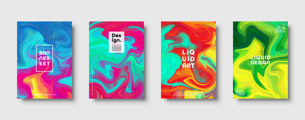 Colorful abstract geometric background. Liquid dynamic gradient waves. Fluid marble texture. Modern covers set. Eps10 vector.