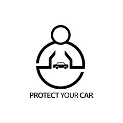 People with car icon. Concept of protect your car.