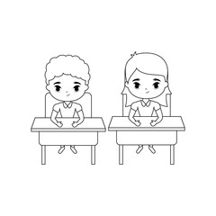 little students seated in school desks