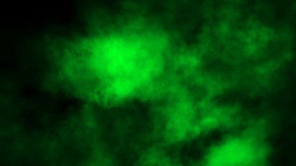 Green fog and mist effect on black background. Smoke texture. Design element.