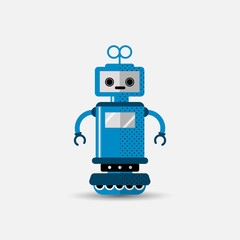 Funny vector robot icon in flat style isolated on grey background. Cute flat Vector illustration of Chatbot icon, vintage friendly AI robot. Customer support service chat bot. Cute cartoon robot icon
