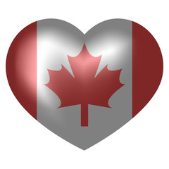 Flag of Canada in heart shape. 3d vector illustration.