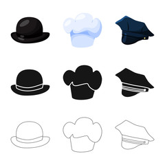 Vector illustration of clothing and cap icon. Collection of clothing and beret vector icon for stock.