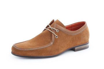 Brown formal male leather shoes isolated on white background