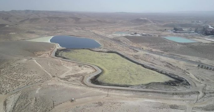 Chemical pool spillage aerial view Flying over Chemical pool spillage Judean deasert, Nahal Ashalim, Israel