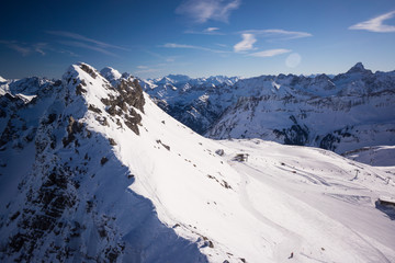 bavarian alps mountain top in winter ski slope