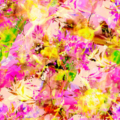Obraz na płótnie Canvas Watercolor seamless pattern, background with vintage pattern. Abstract watercolor seamless pattern. bush, tree, beautiful landscape, colorful background. Stylish fashion illustration. Paint splash