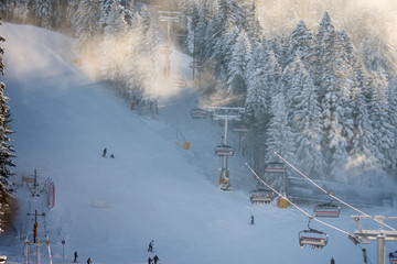 Ski elevator in a winter ski center