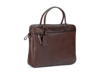 Male fashion leather handbag isolated on white background