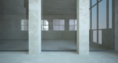 Abstract architectural brown and beige concrete interior of a minimalist house with white background . 3D illustration and rendering