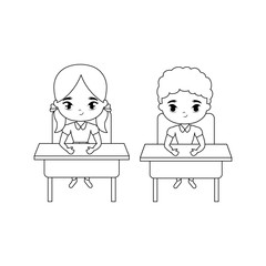 little students seated in school desks