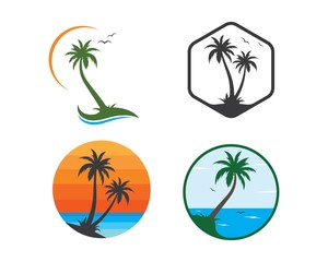 Palm tree icon of summer and travel logo vector illustration