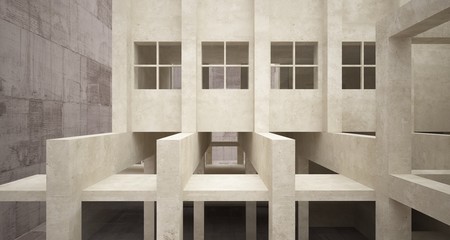 Abstract architectural brown and beige concrete interior of a minimalist house with white background . 3D illustration and rendering