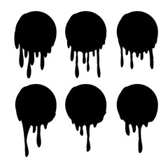 black Dripping oil blob. Drip drop paint or sauce stain drips hand drawn doodle style vector
