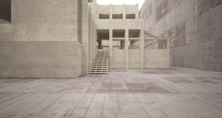 Abstract architectural brown and beige concrete interior of a minimalist house with white background . 3D illustration and rendering