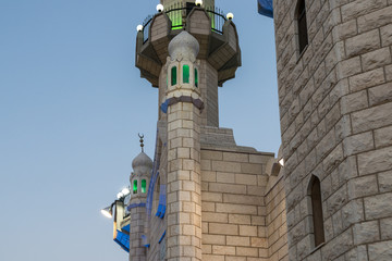 Part of the facade of the Ahmadiyya Shaykh Mahmud mosque in Haifa city in Israel