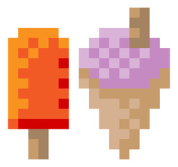 Fototapeta premium Ice cream or frozen yogurt and lolly icon in a pixel 8 bit video game art style