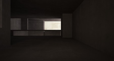 Abstract architectural brown and beige concrete interior of a minimalist house with white background . 3D illustration and rendering.