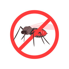 Mosquitoes Warning Prohibited Stop Sign, Caution of Mosquito Vector Illustration