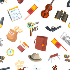 Private Detective Seamless Pattern, Investigators Equipment and Accessories Frame with Place for Text, Design Element Can Be Used for Wallpaper, Packaging, Background Vector Illustration