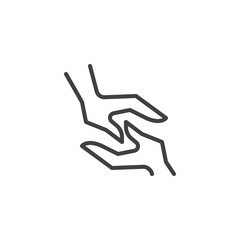 Helping hand gesture line icon. linear style sign for mobile concept and web design. Hands of help outline vector icon. Symbol, logo illustration. Vector graphics