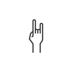 Rock and Roll hand line icon. linear style sign for mobile concept and web design. Rock hand gesture outline vector icon. Symbol, logo illustration. Vector graphics