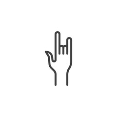 Fototapeta na wymiar Rock hand gesture line icon. linear style sign for mobile concept and web design. Rock and Roll hand fingers outline vector icon. Symbol, logo illustration. Vector graphics