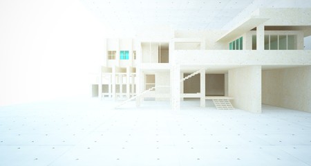 Abstract architectural concrete and glass interior of a house.