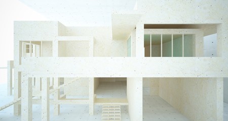 Abstract architectural concrete and glass interior of a house.
