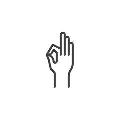 Obraz premium ok hand gesture line icon. linear style sign for mobile concept and web design. okay hand sign outline vector icon. Symbol, logo illustration. Vector graphics