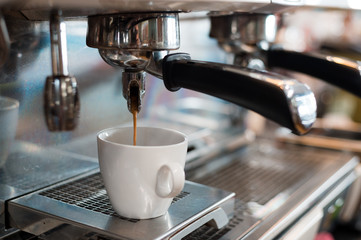 black coffee morning on coffee maker