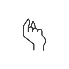 A little bit hand gesture line icon. linear style sign for mobile concept and web design. Small size showing hand outline vector icon. Symbol, logo illustration. Vector graphics