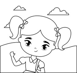 cute little student girl in landscape scene
