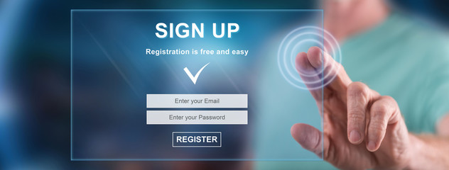 Man touching a signup concept
