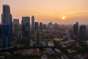 Fototapeta na wymiar Modern skyscrapers in Jakarta city at dusk