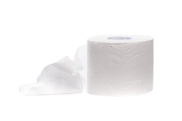 Roll of toilet paper or tissue isolated on white background .