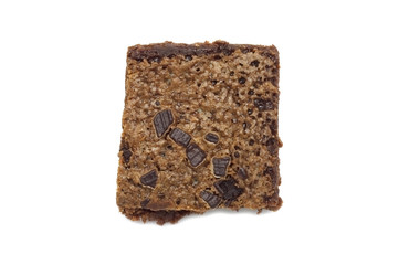 Brownie isolated on white background. Top view photograph.