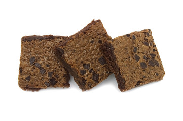 Pile of brownie isolated on white background.