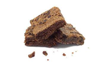 Pile of brownie isolated on white background.
