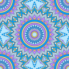 Decorative colorful ethnic seamless pattern for fabric or wrapping in oriental style. Hand drawn illustration