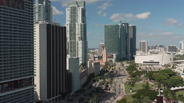 Skyscrapers along Biscayne Boulevard, in Downtown Miami skyline, US