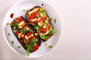 Eggplant stuffed with cheese and tomato