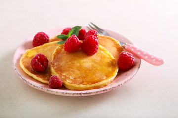 Pancakes with honey raspberry,
