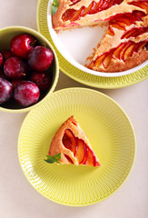 Plum cake, sliced and served